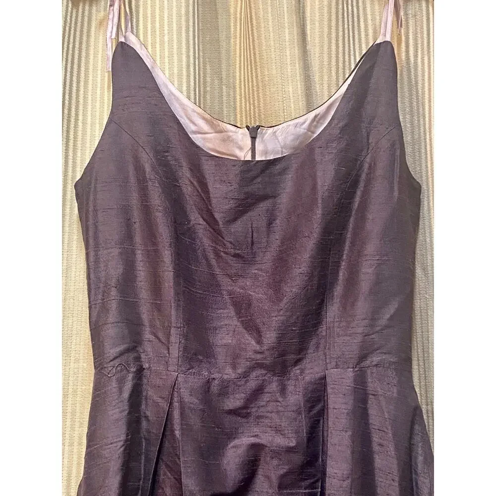 Lena Medoyeff Silk Midi Dress Women's Size SM Brown Pink Tie Straps - Picture 2 of 11